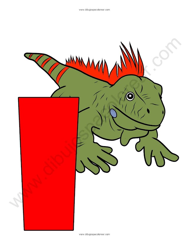 Letra I Iguana abecedario dibujo a color y para colorear